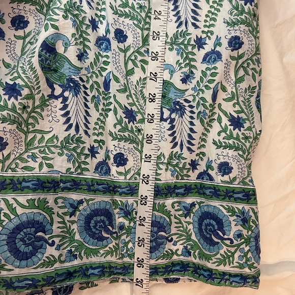 LIZA BYRD The Brie Cotton Block Print Dress Green Blue Floral Bird Print XL - Picture 12 of 13